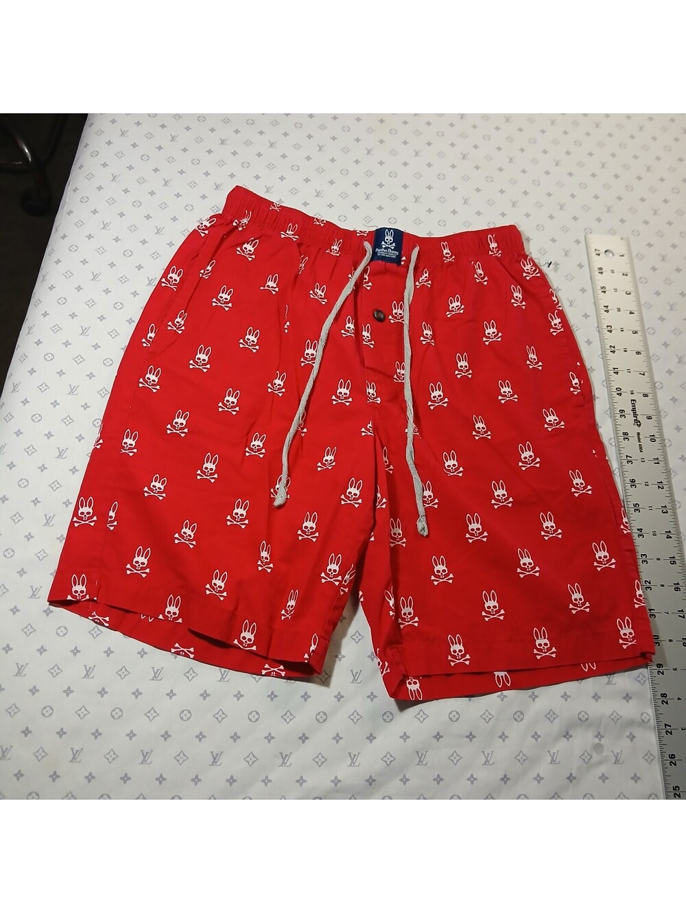 Psycho Bunny Streetwear Swim Trunks Red Skull Bunny Print Men's Shorts